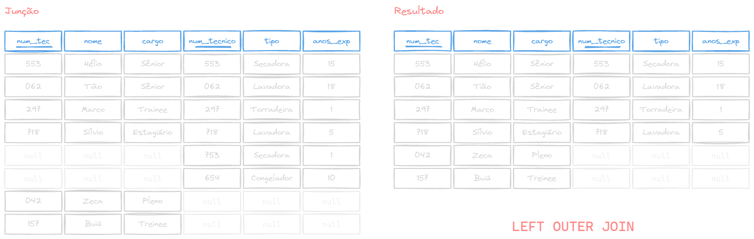 Exemplo de resultado do LEFT OUTER JOIN